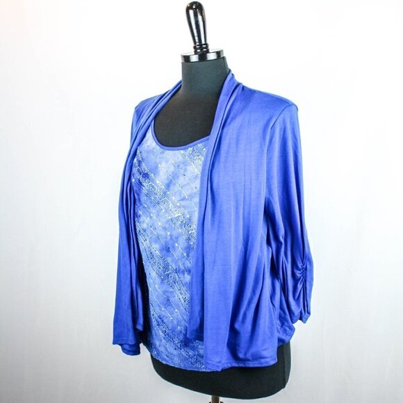 Notations Top Cardigan Combo Blue Sequins … - Picture 2 of 6